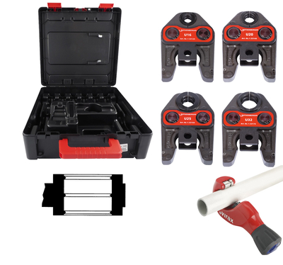 Zestaw szczęk zaciskowych do PEX ROTHENBERGER U 16-20-25-32 mm + obcinak + walizka na 8 szczęk