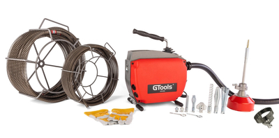 Przepychacz do rur kanalizacji G-TOOLS 150A 16mm/22mm z adapterem 8mm + Głowica do do cięcia korzeni