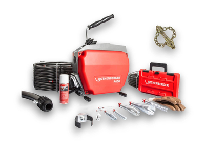 ROTHENBERGER R600 19173 Przepychacz maszyna do czyszczenia rur ze spiralą/zestawem narzędzi 16-22 mm + głowica łańcuchowa 22mm